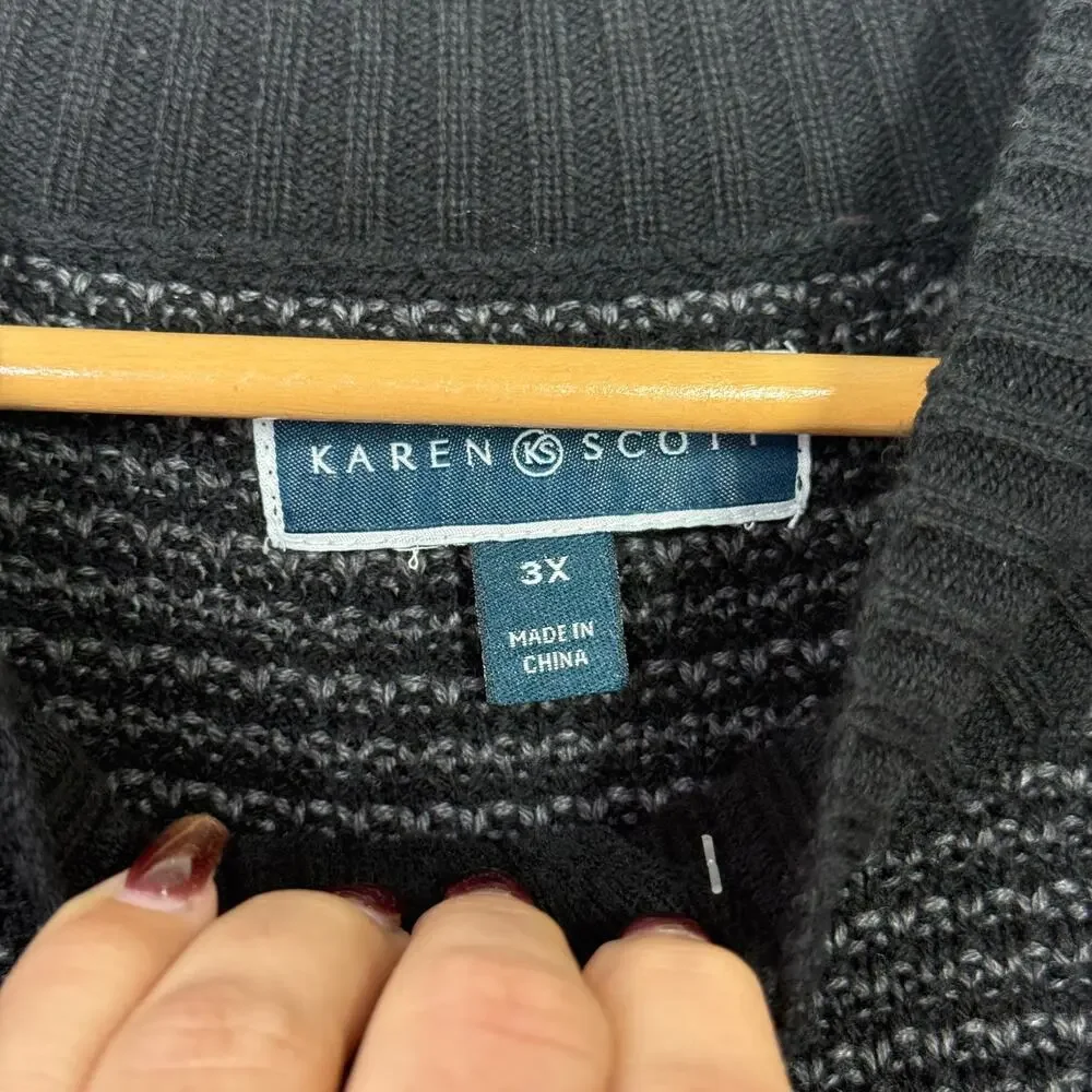 Karen‎ Scott Cardigan Sweater NWT Womens Size 3X Black Textured Full Zip Pockets